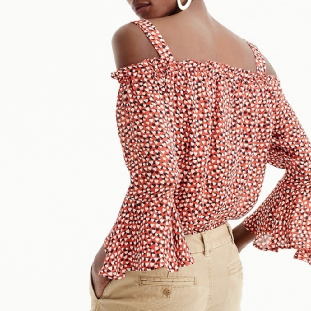J CREW Cold Shoulder Top Heart Print - Picture 2 of 5
